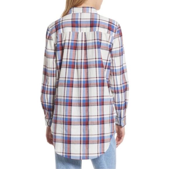 Caslon Plaid Cotton Longline Button-Up Shirt Small Blue Red White NWT - Picture 2 of 6